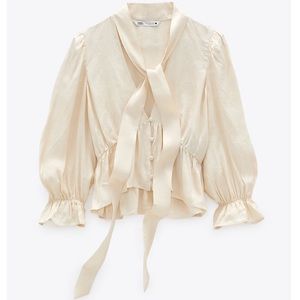 Zara Jacquard Blouse with Bow